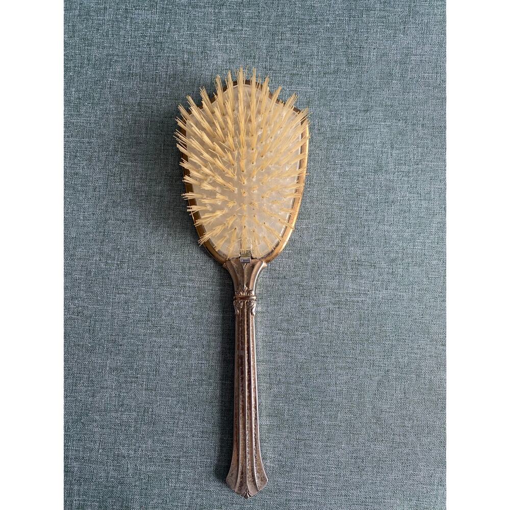 Vintage Gold Tone Rose Bouquet Hairbrush | Mid-Century Regency Vanity Decor